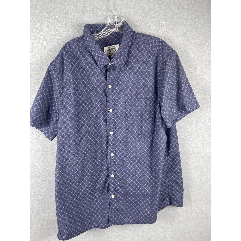 American Eagle Button Front Shirt Men's‎ XXL Blue Geometric Print Short Sleeve